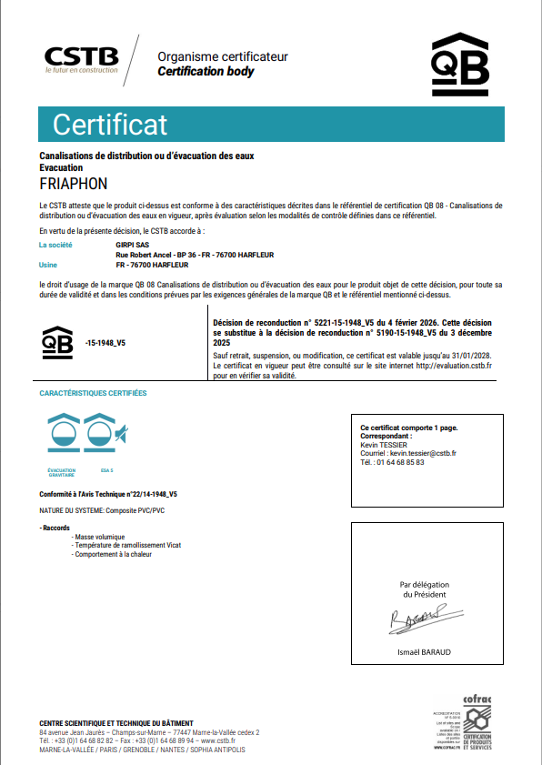 Certificat QB 08 -GIRPI SAS- FRIAPHON - HARFLEUR